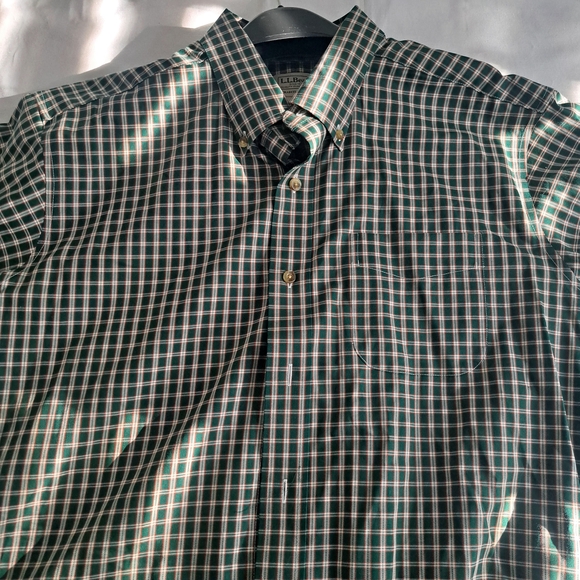 LL Bean Mens Traditional Fit Plaid SS Button Dwn Shirt L REG Green White Red - Picture 5 of 7